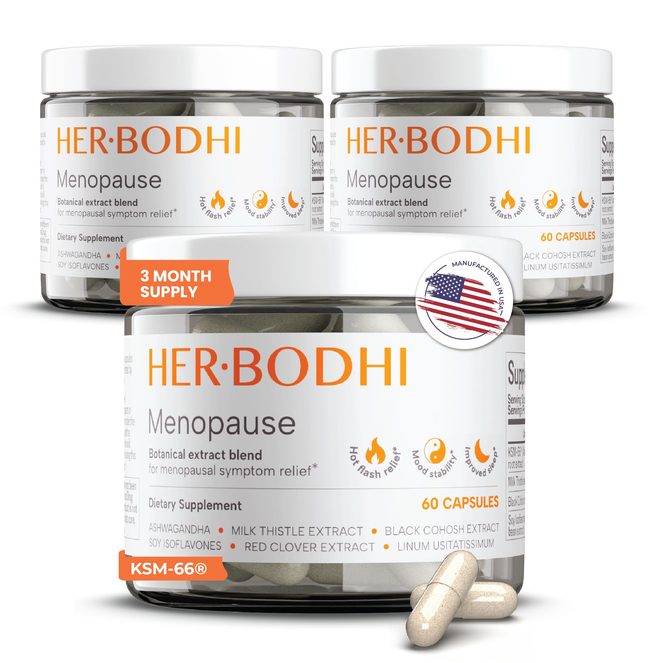 Her Bodhi MENO bottle front view suggesting daily menopause symptom support