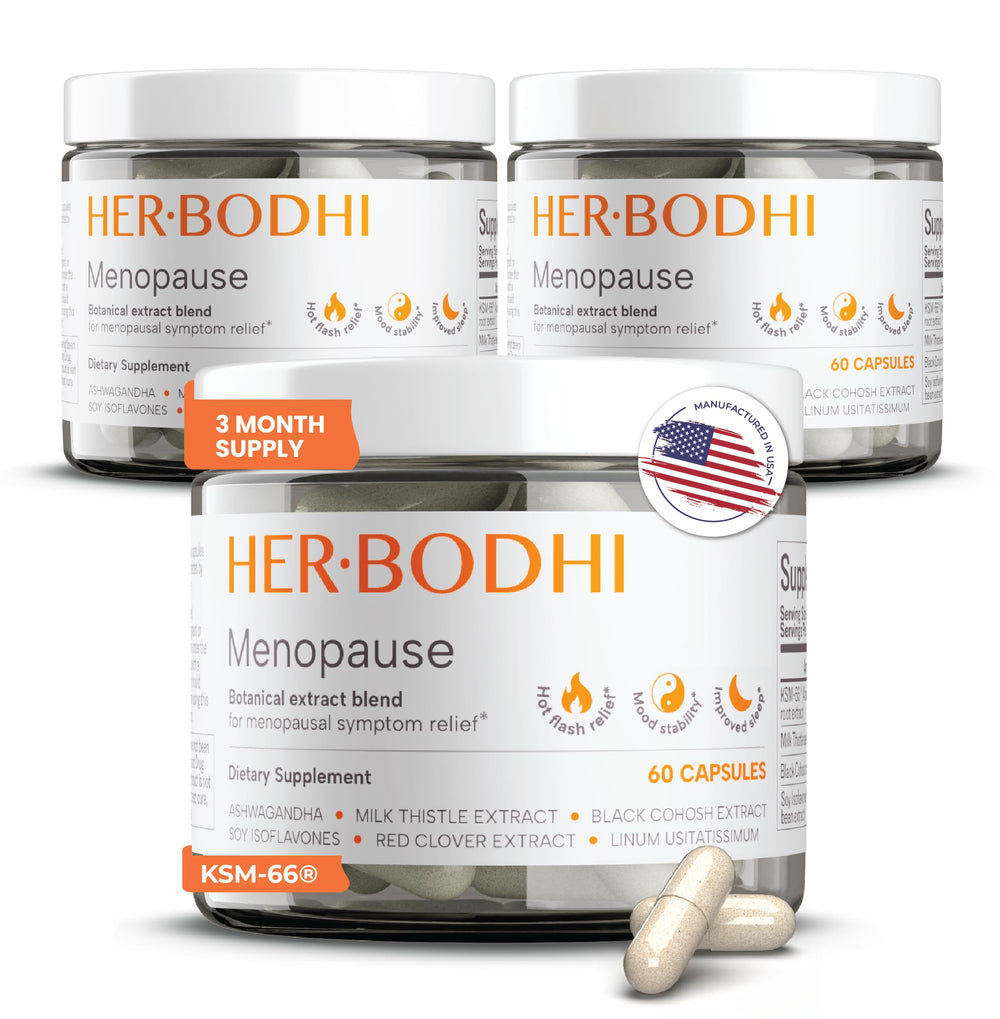 Her Bodhi MENO bottle front view suggesting daily menopause symptom support