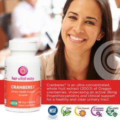 Cranberex label detail highlighting vegan and gluten-free capsules.