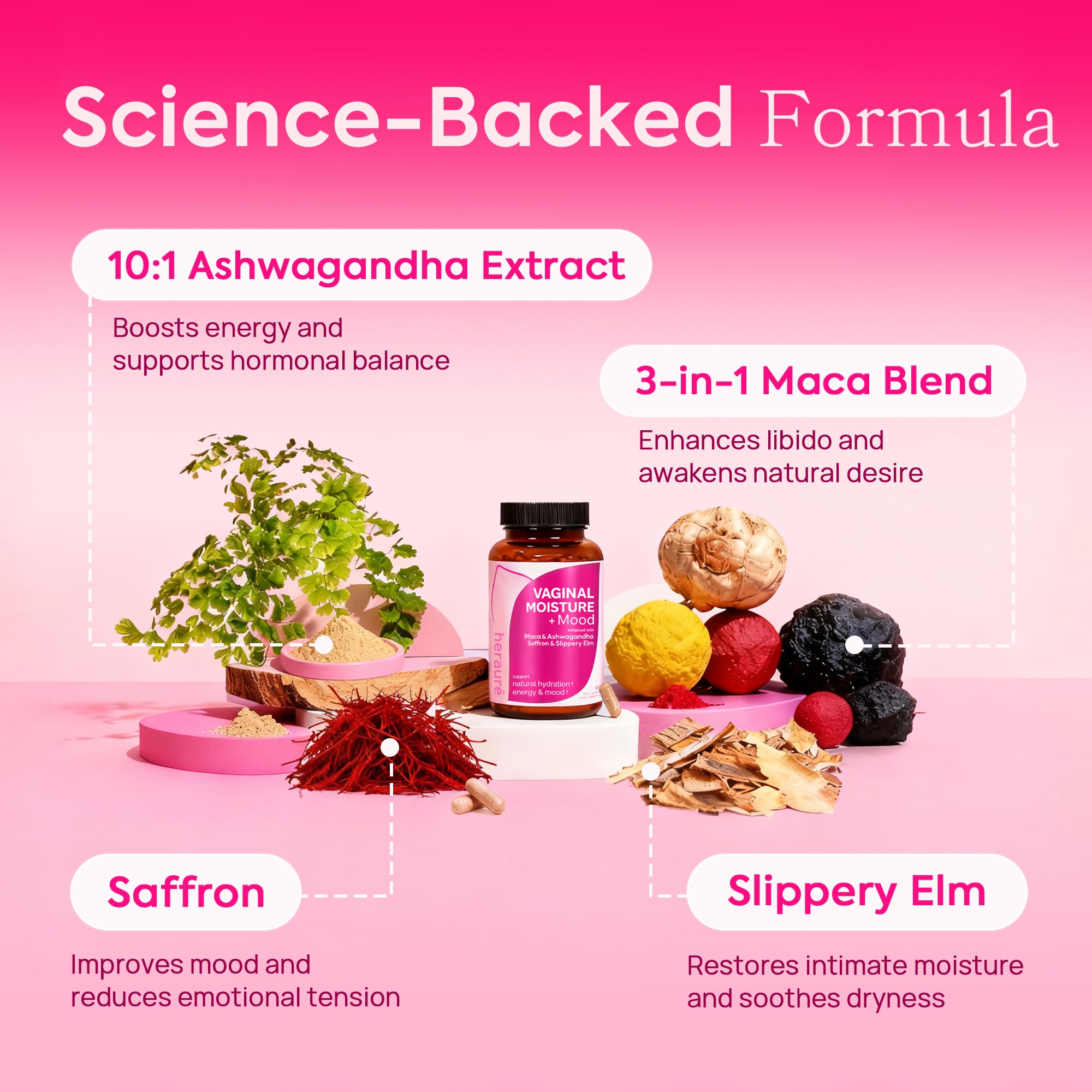 HerAuré capsules saffron-shatavari promote mood and vitality.