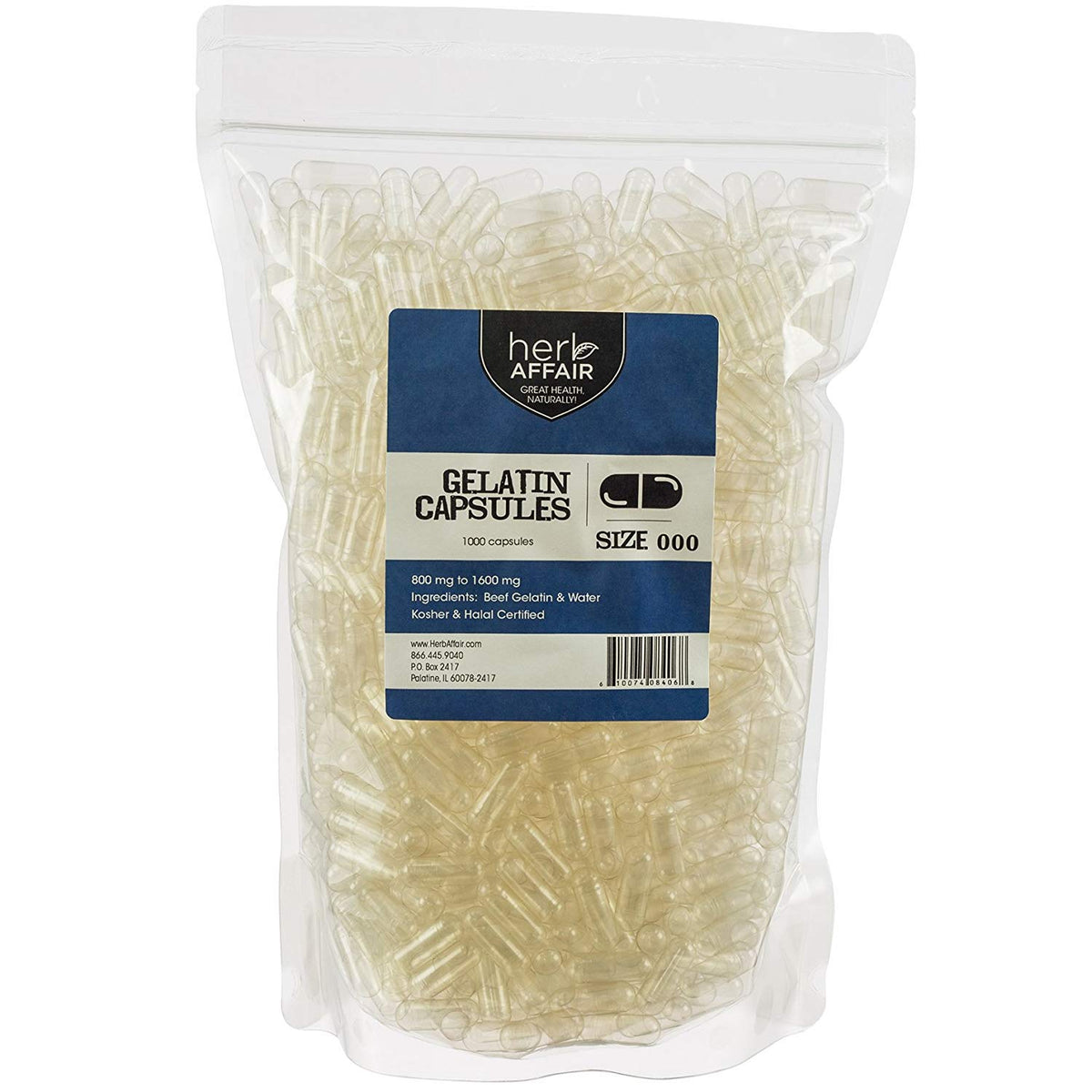 Herb Affair clear capsules front view for easy filling and dosage control.