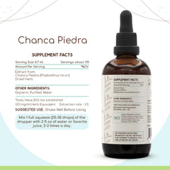 Close-up of HerbEra Chanca Piedra bottle label, highlighting USA-made quality and verified herb identity.