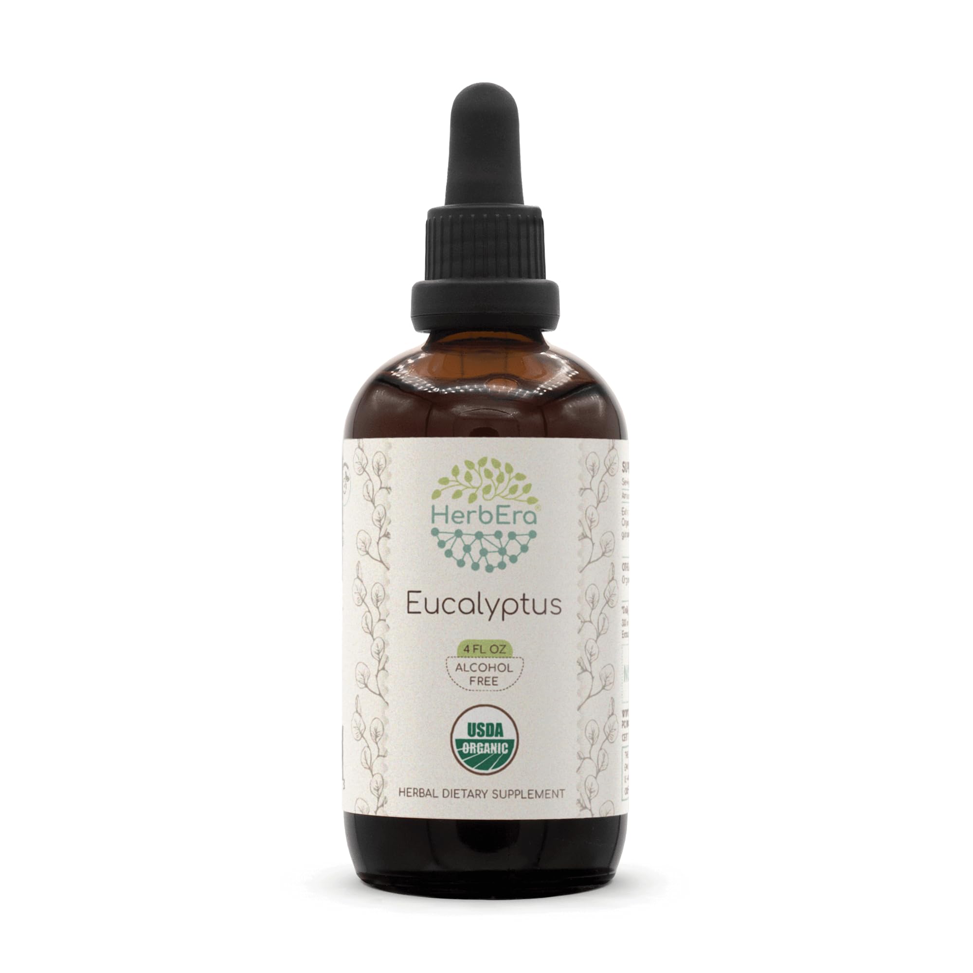 HerbEra Eucalyptus B120 tincture bottle with dropper for easy, alcohol-free dosing.