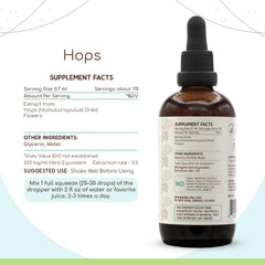 HerbEra Hops B120 tincture label highlighting alcohol-free formula.