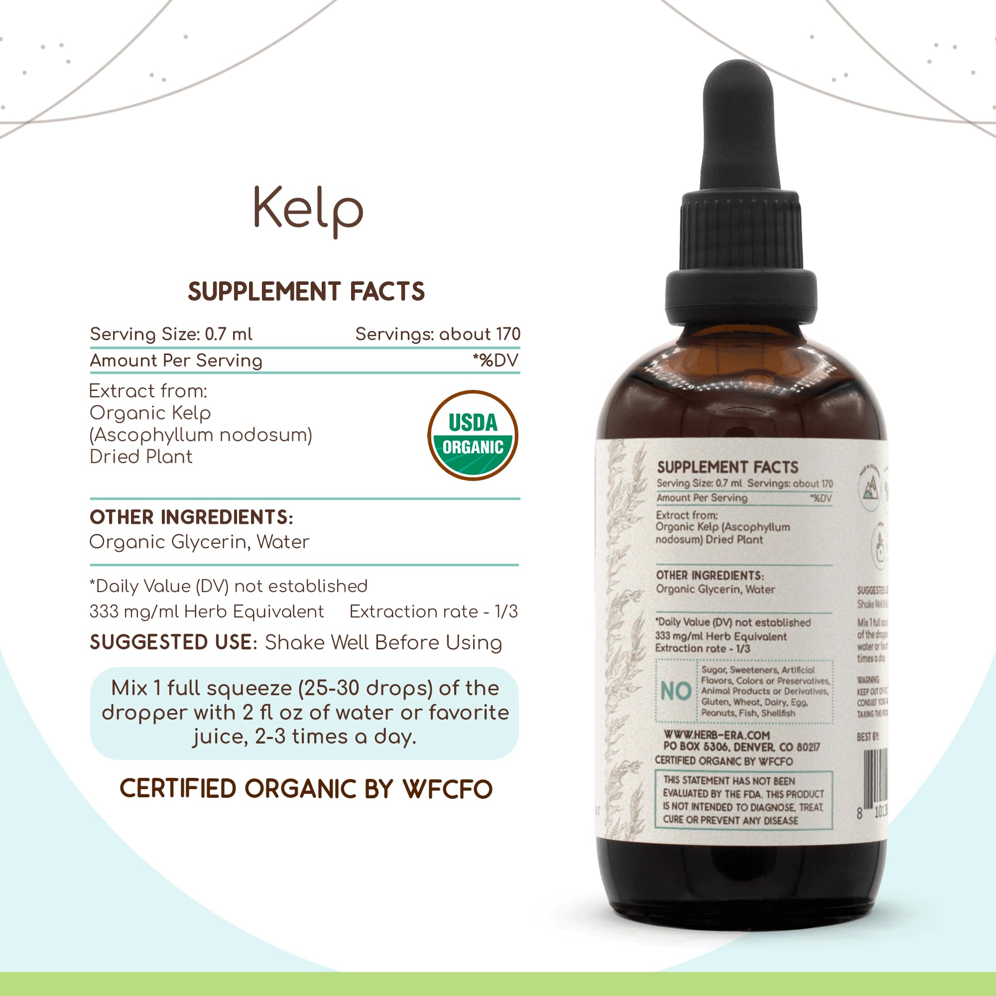 HerbEra Kelp B120 tincture label with organic certification and ingredients