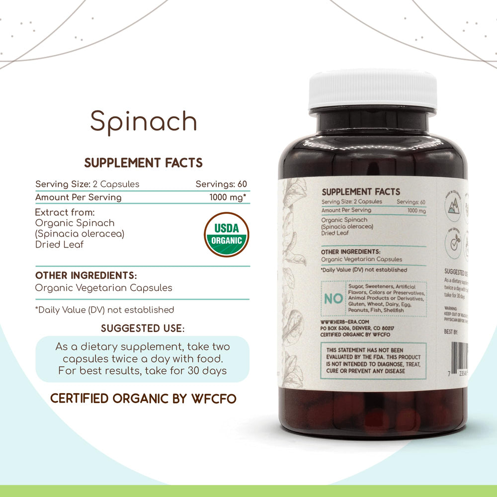 HerbEra USDA Organic Spinach label highlights natural origin and purity