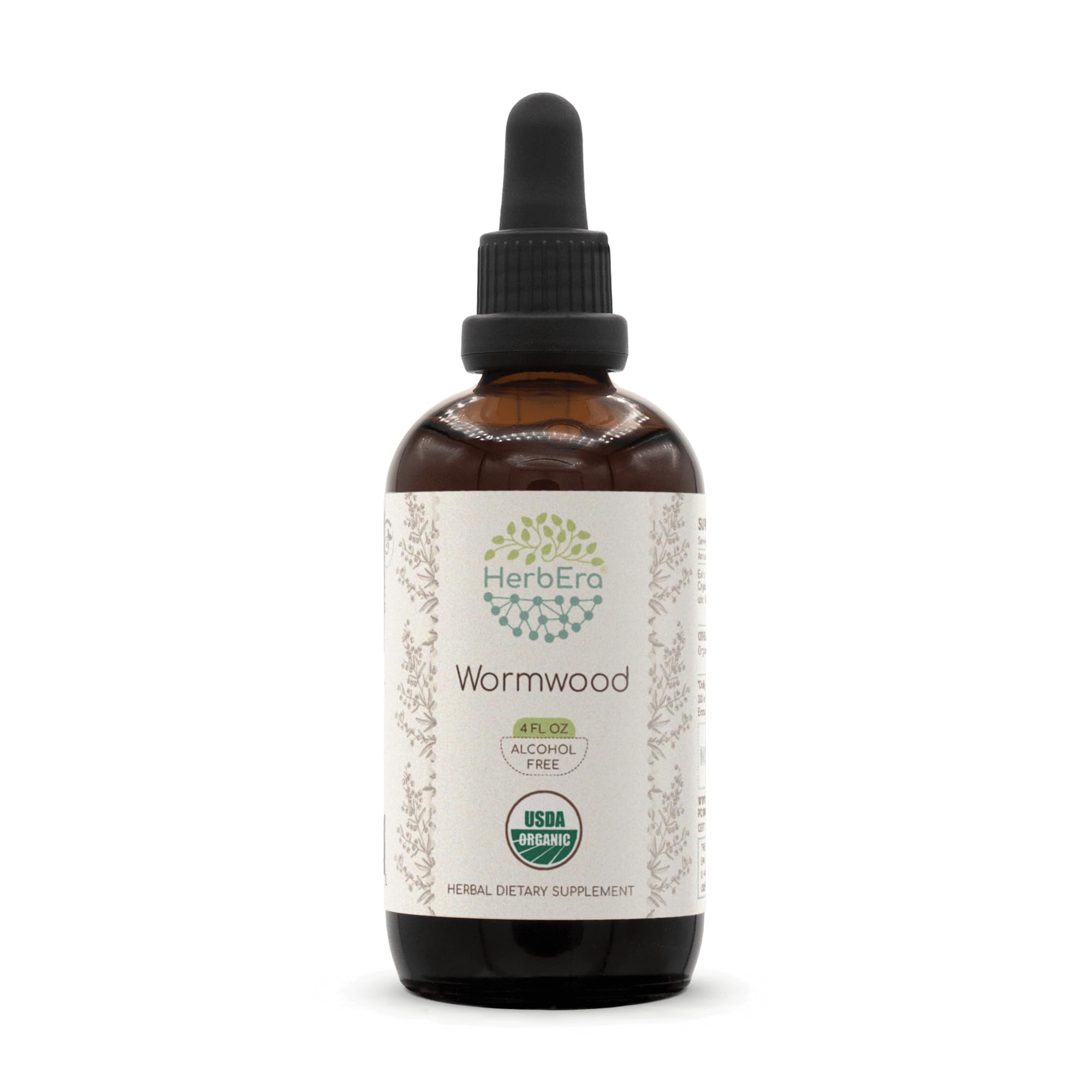 HerbEra Wormwood B120 tincture bottle showing alcohol-free formula for daily use