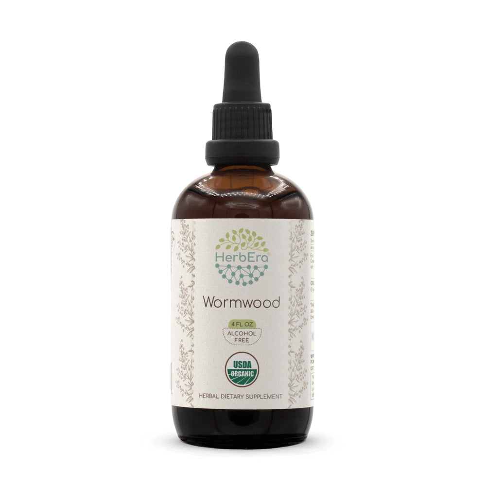 HerbEra Wormwood B120 tincture bottle showing alcohol-free formula for daily use