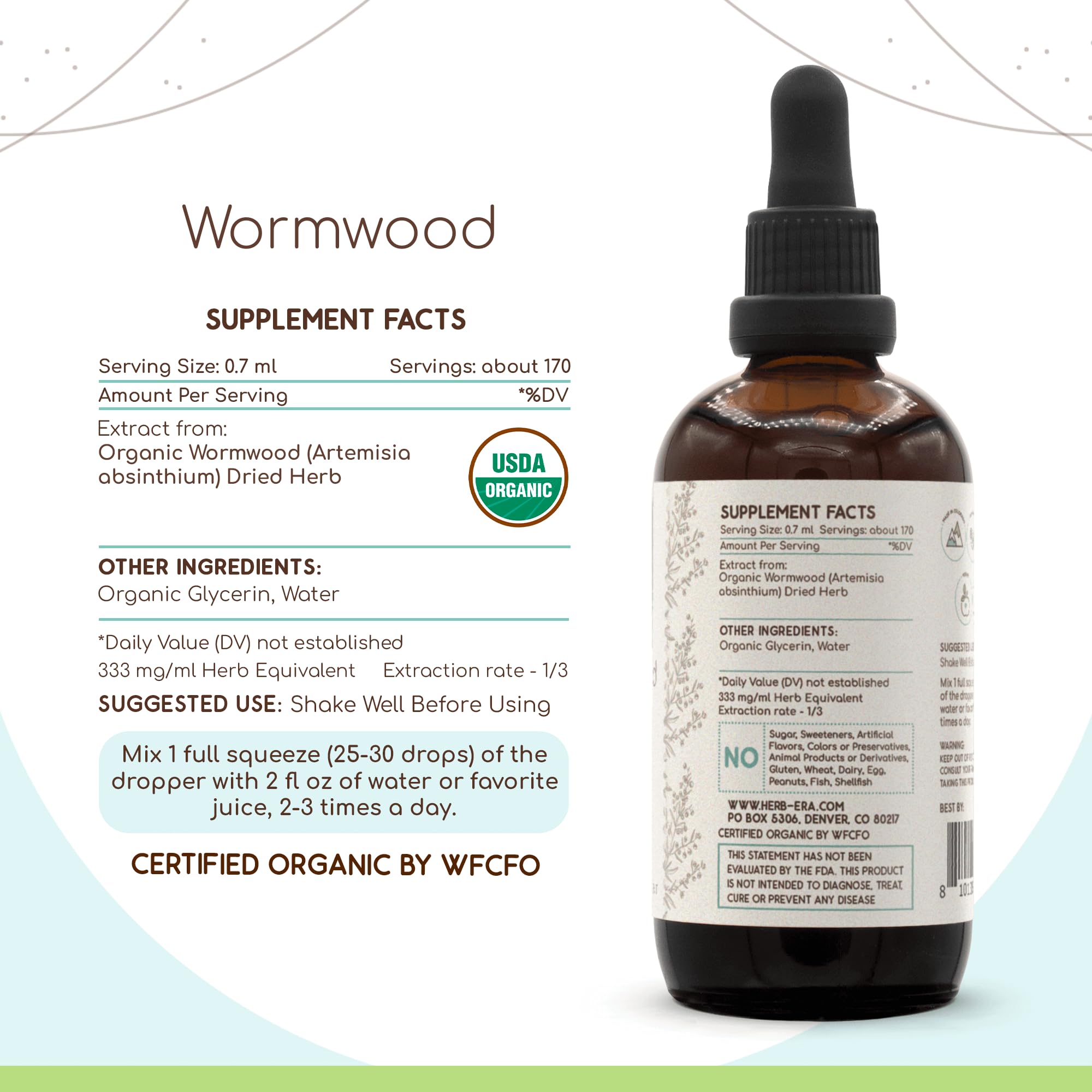 Drops of HerbEra Wormwood B120 ready to flavor beverages