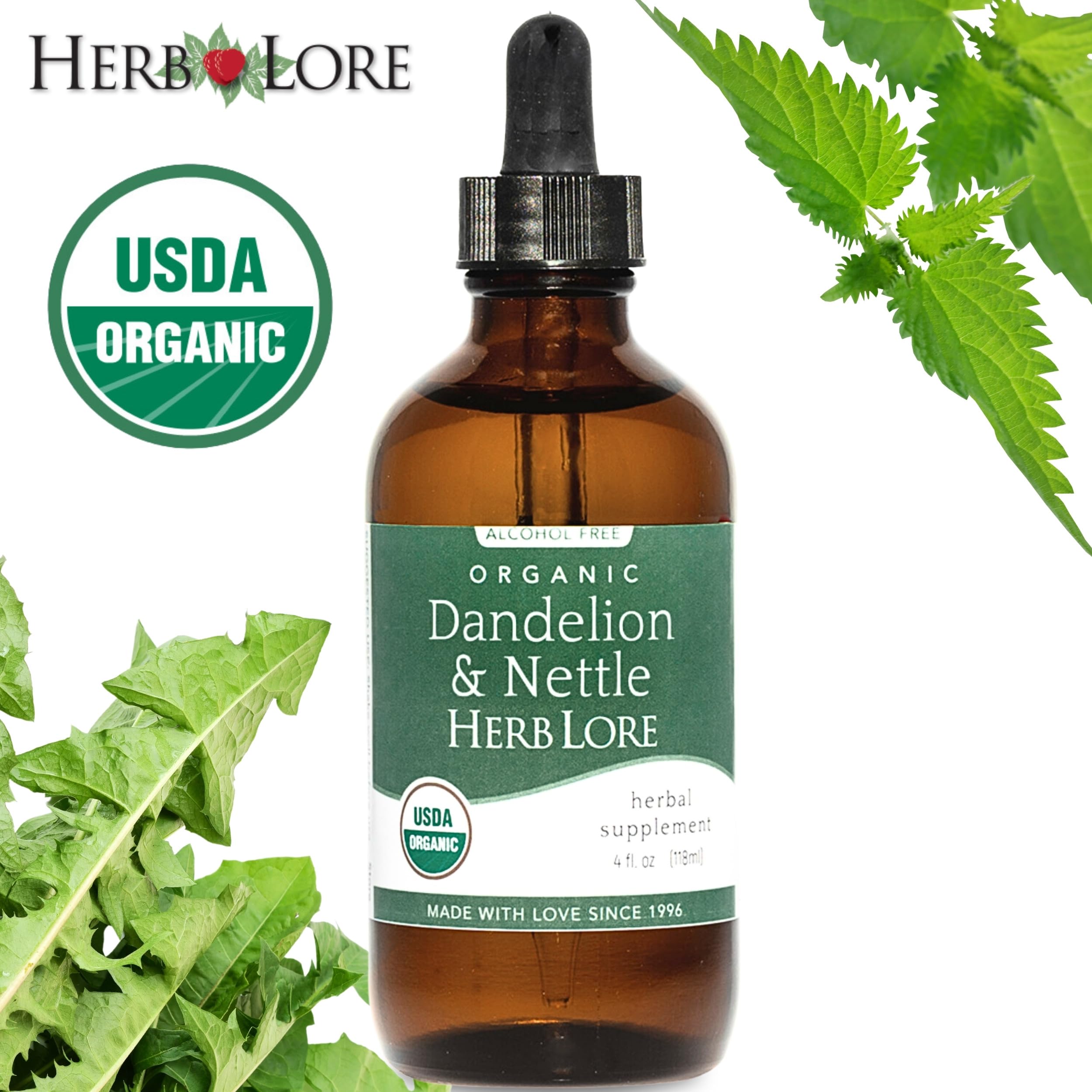 Herb Lore dropper closeup reveals liquid tincture and glycerine base for gentle use.