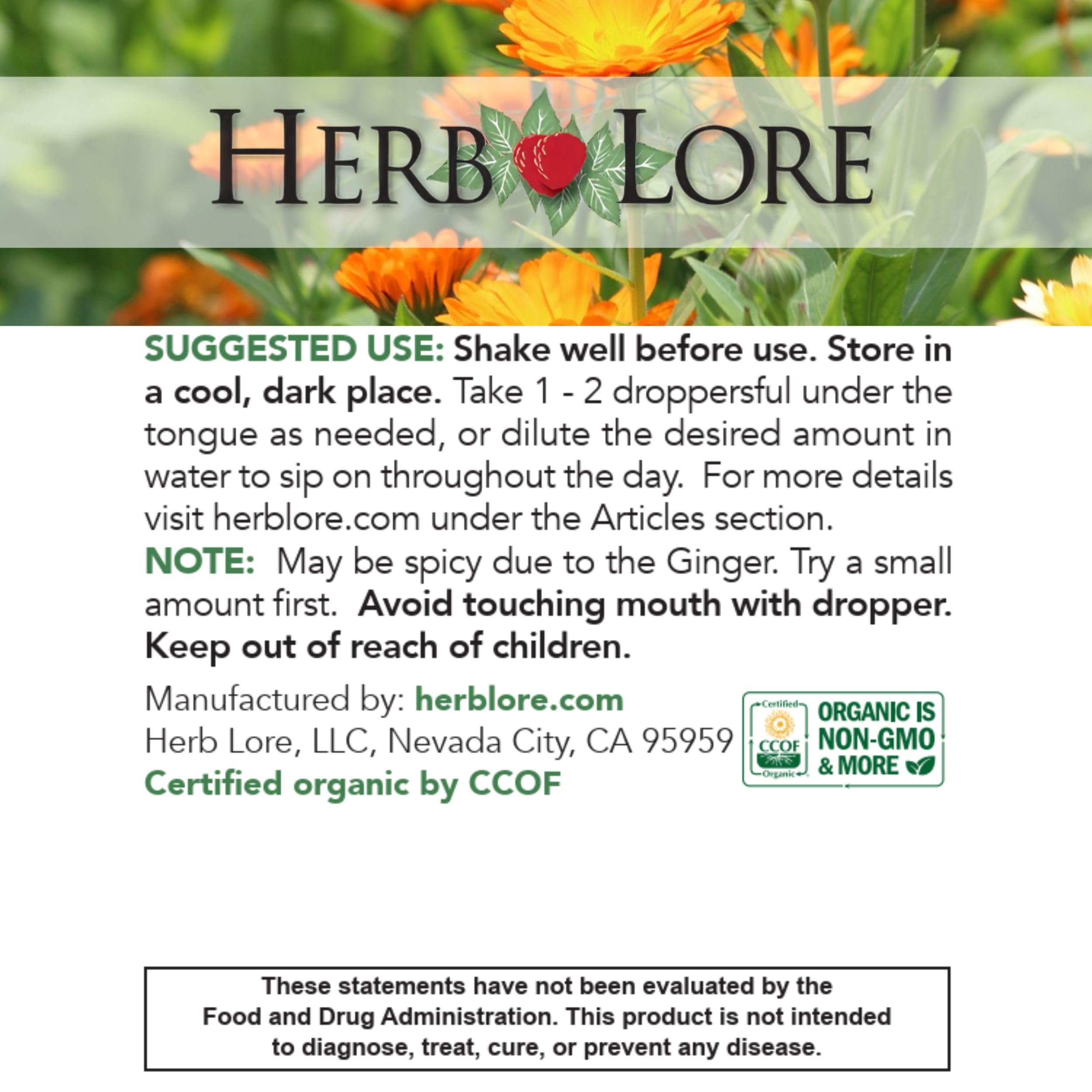 Herb Lore Ease The Quease organic ingredients closeup showing certified organic herbs