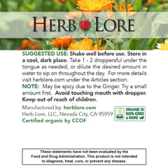 Herb Lore Ease The Quease organic ingredients closeup showing certified organic herbs