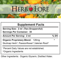 Herb Lore GoodNight Tincture bottle shown with family-friendly sleep support messaging.