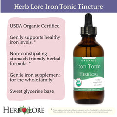 Herb Lore Iron Tonic dropper dispensing iron into a drink for easy dosing