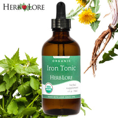 Dandelion root and herbs in Herb Lore Iron Tonic provide a plant-based blend