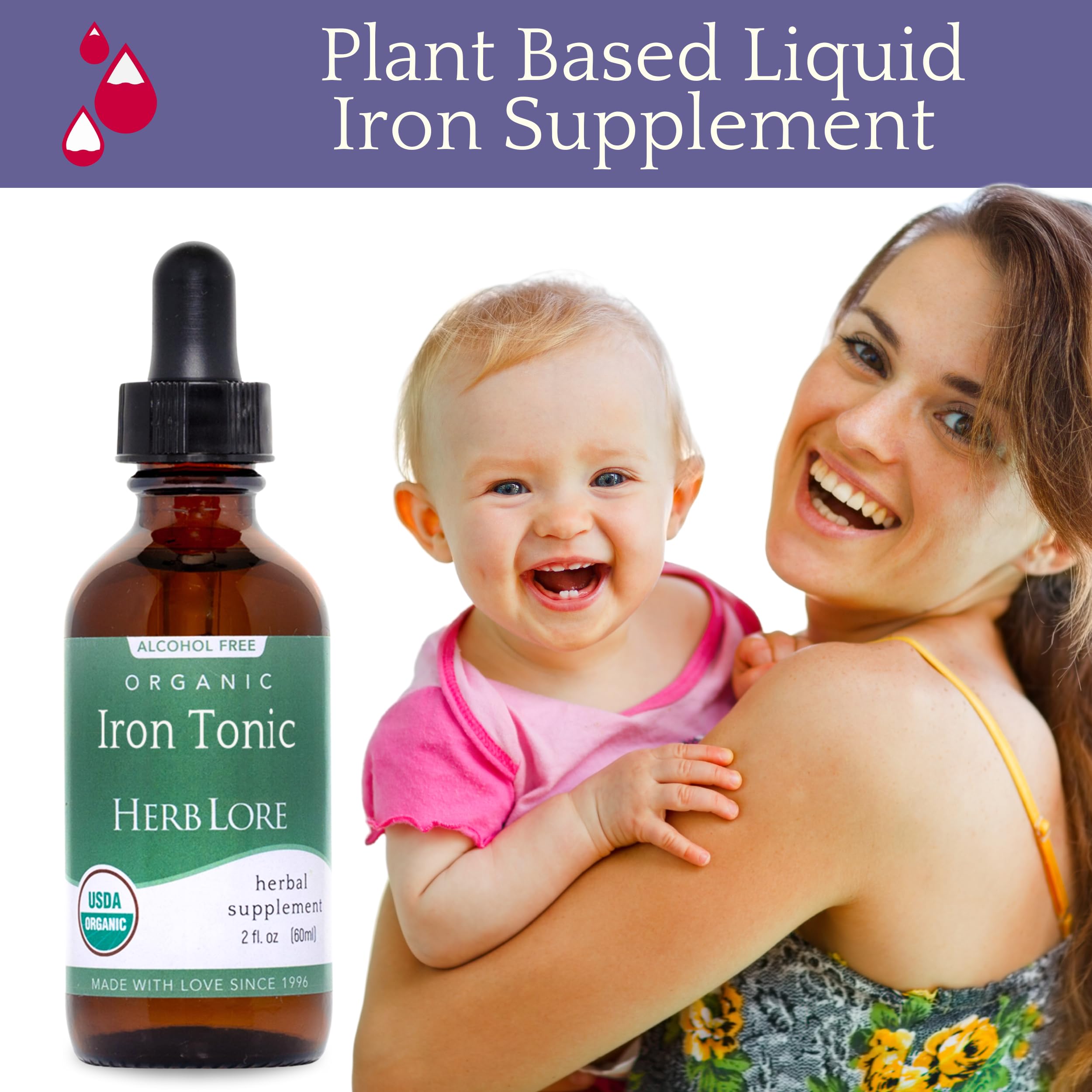 Herb Lore Iron Tonic organic vegan label highlights clean ingredients.