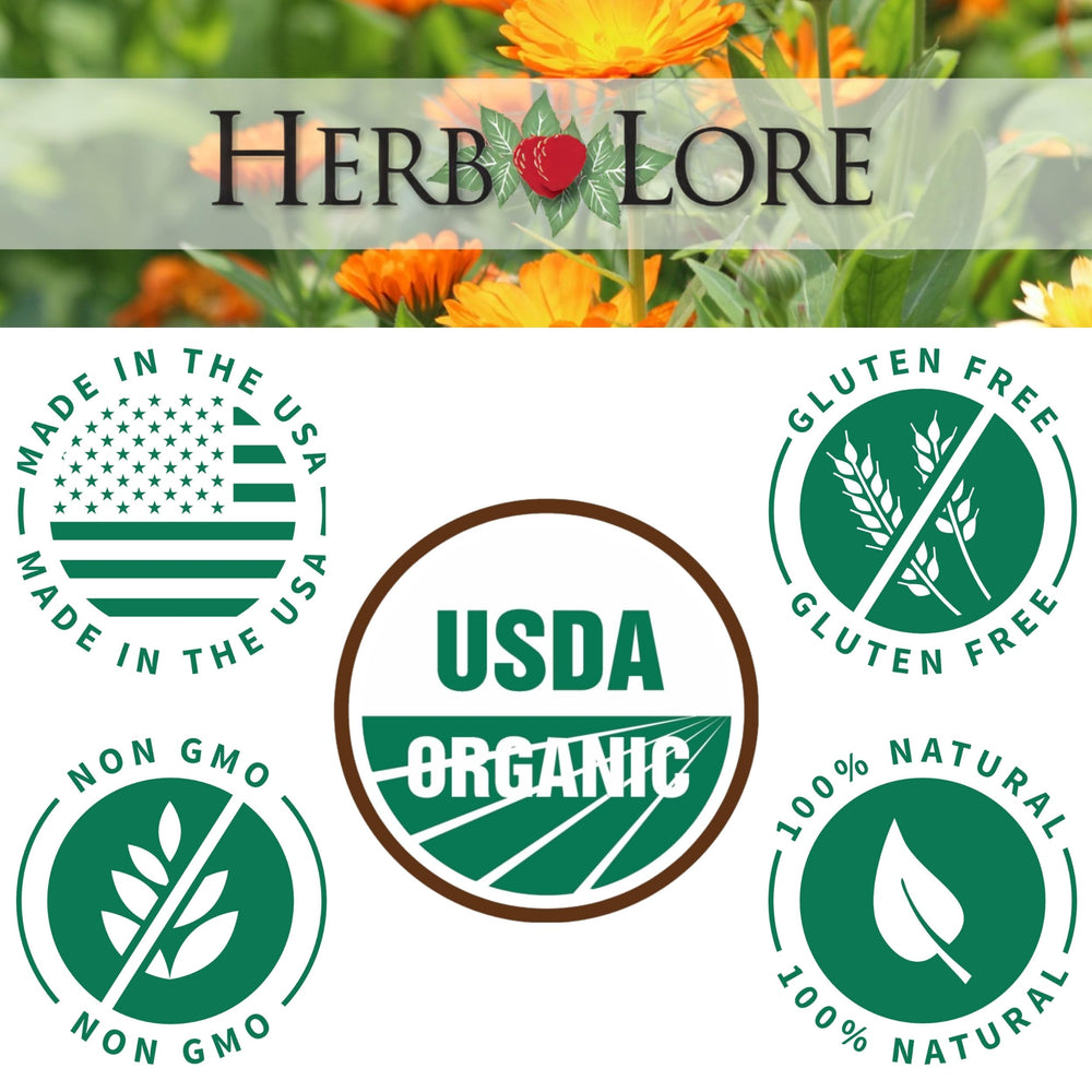 Herb Lore Organic Red Raspberry Leaf Tincture bottle highlights natural, caffeine-free pregnancy nourishment.
