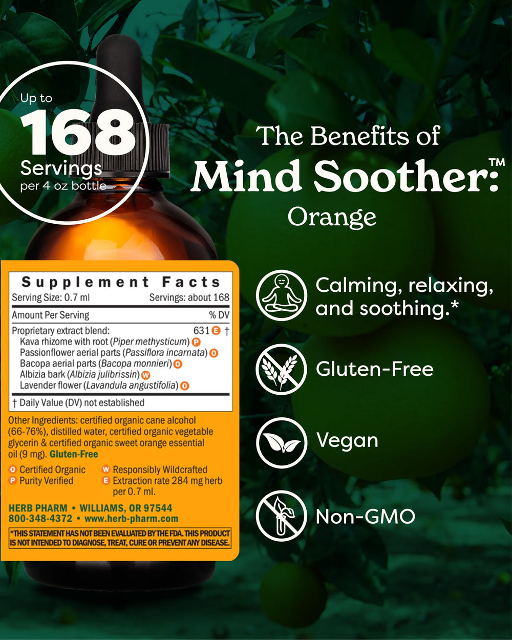 Herb Pharm Anxiety Soother dropper shows rapid-absorption liquid extract for quick calm.