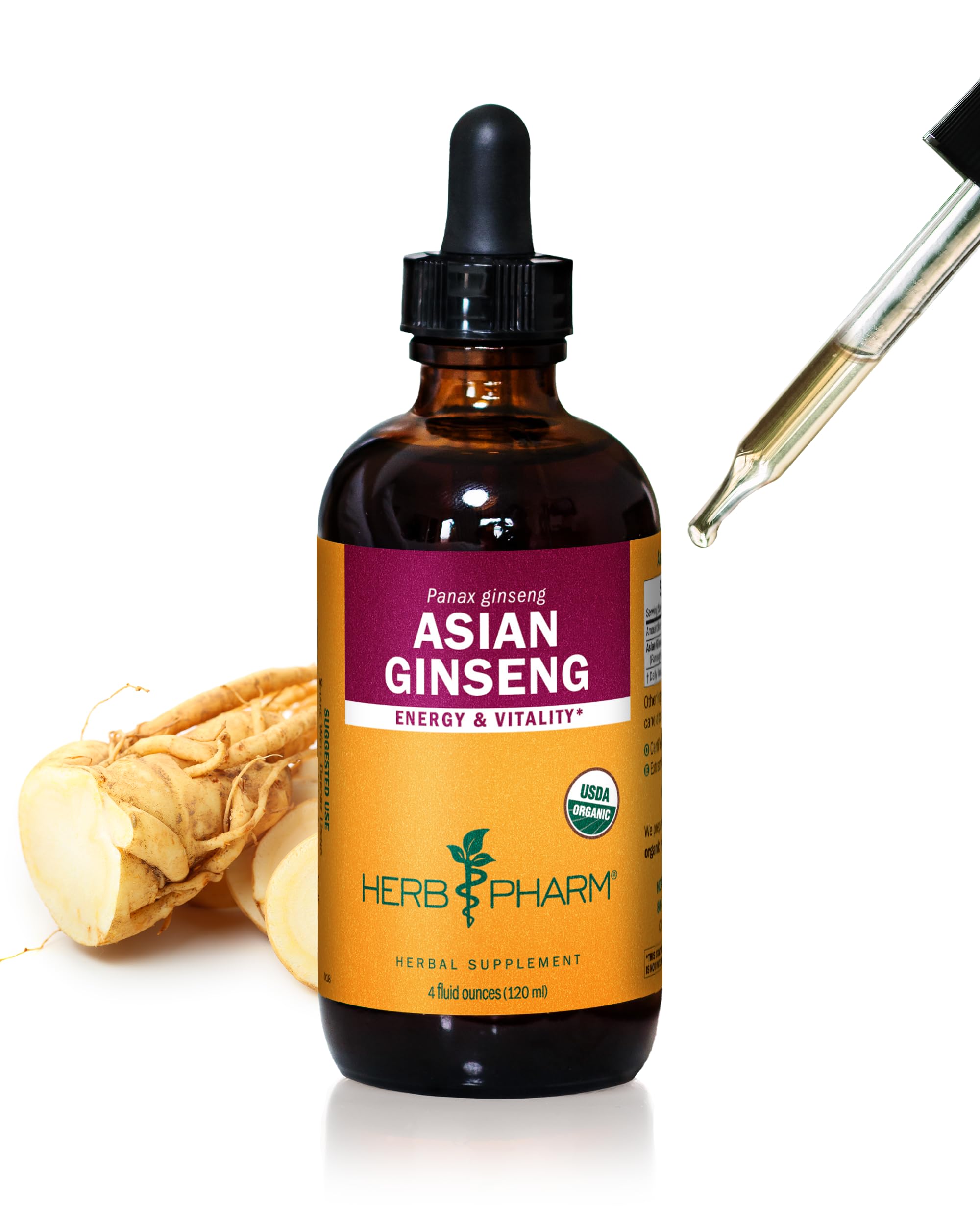 Herb Pharm Asian Ginseng liquid extract bottle for easy daily dosing
