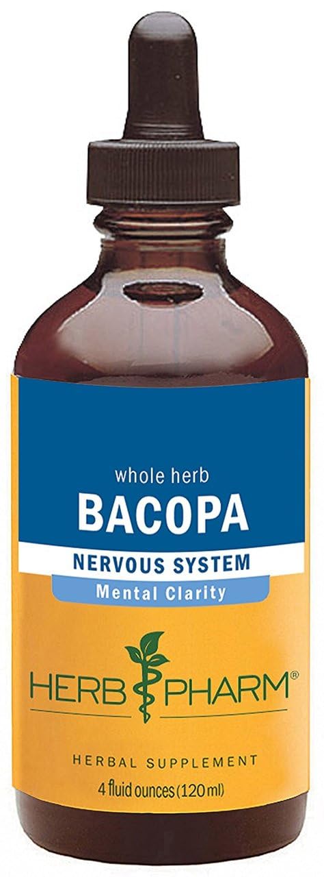 Herb Pharm Bacopa liquid extract bottle pour supports easy daily dosing for cognitive support.