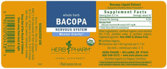 Herb Pharm Bacopa liquid extract label close-up showing organic source purity.
