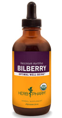 Herb Pharm Bilberry Liquid Extract bottle on kitchen counter suggesting daily eye support.