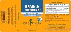Herb Pharm Brain and Memory liquid shelf display with herbal bottle aesthetic.