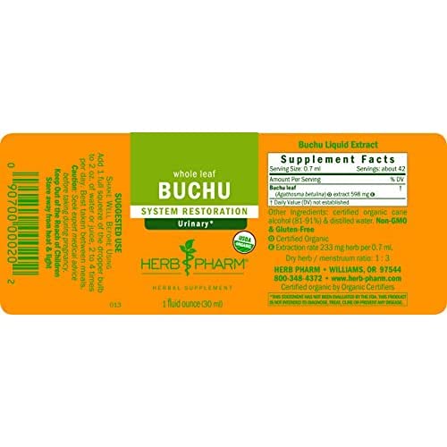 Herb Pharm Buchu leaf close-up emphasizes organic provenance and potent extraction qualities.
