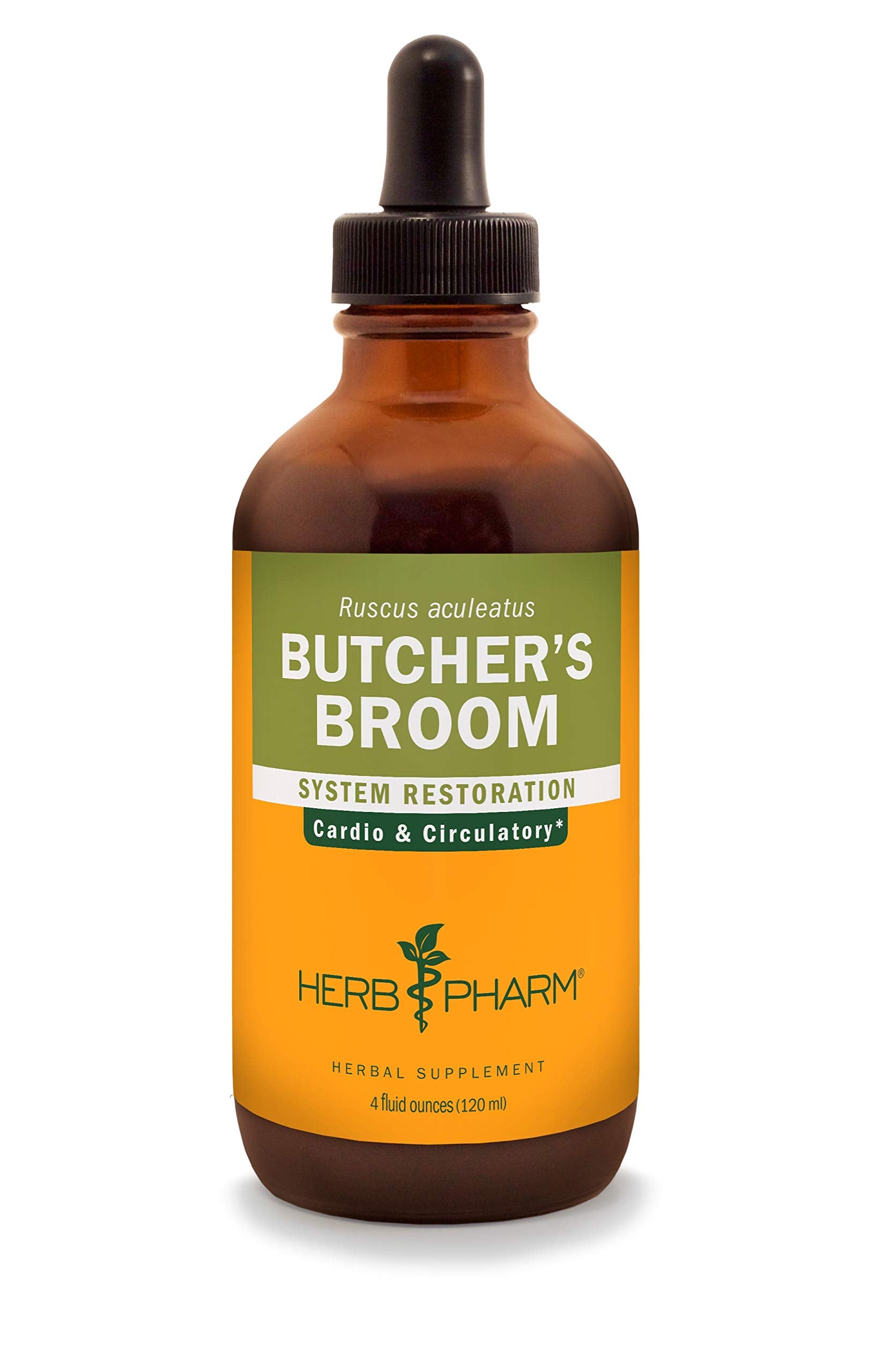 Herb Pharm Butcher's Broom liquid extract bottle for convenient circulatory support.