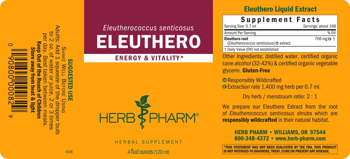 Certified organic alcohol base used for Eleuthero extract.