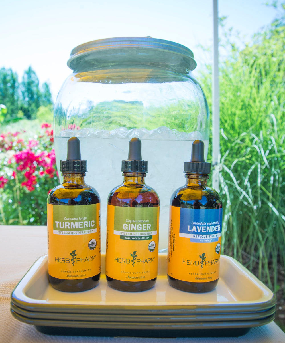 Shelf display photo emphasizes herb-based, gluten-free supplement from Herb Pharm.