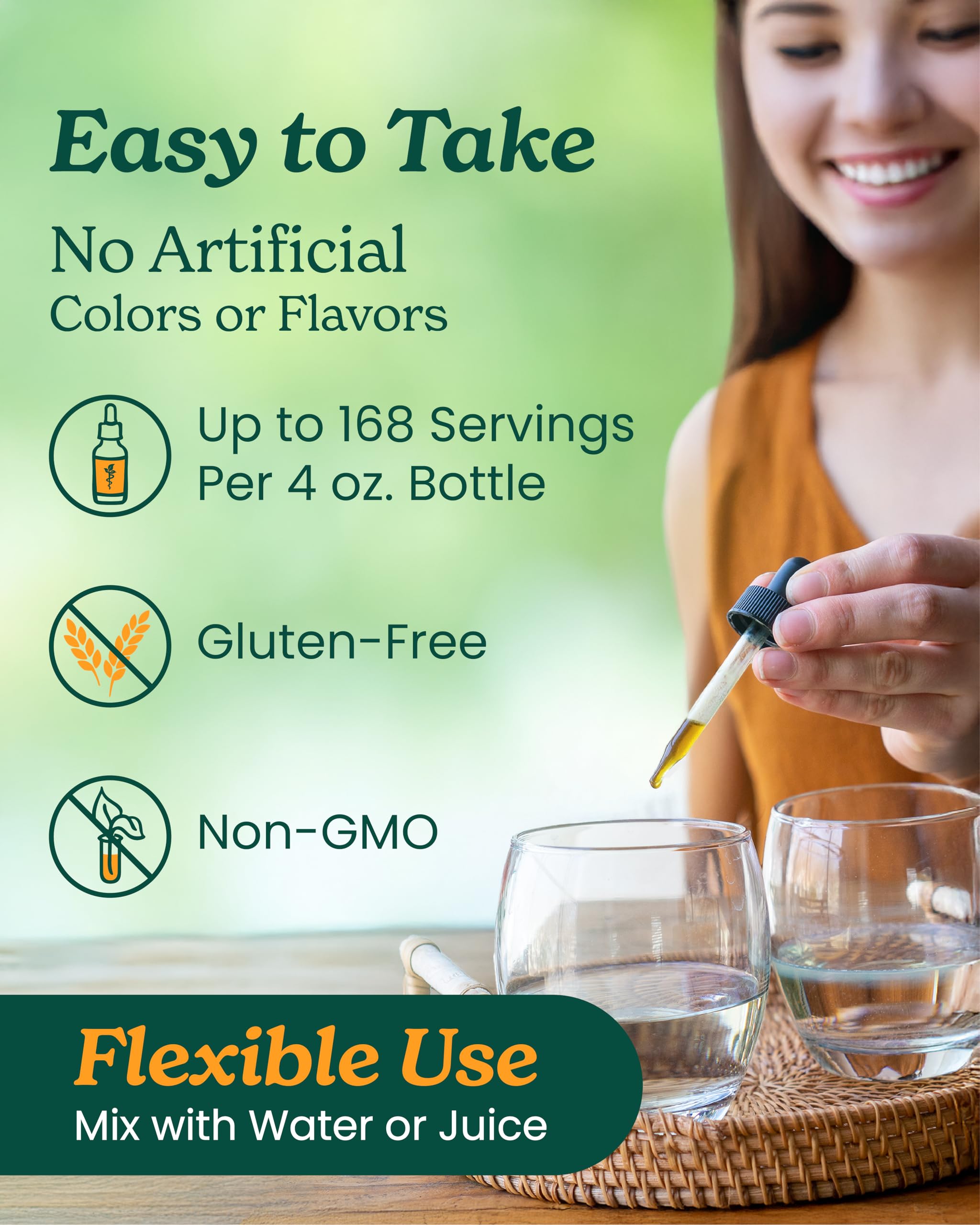 Amber liquid in bottle suggests fast-absorbing tincture preparation.