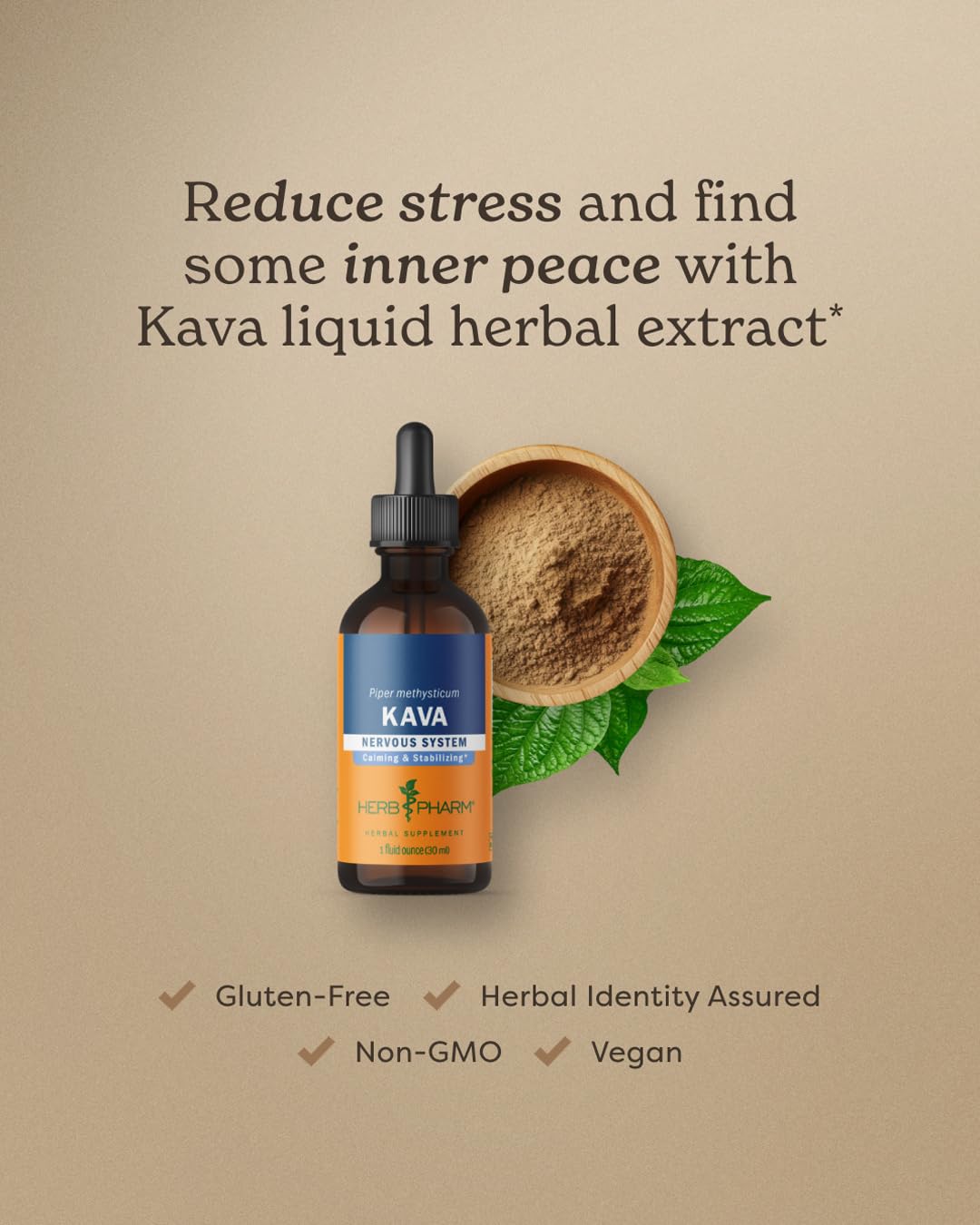 Herb Pharm Kava Root non-GMO icon on label.
