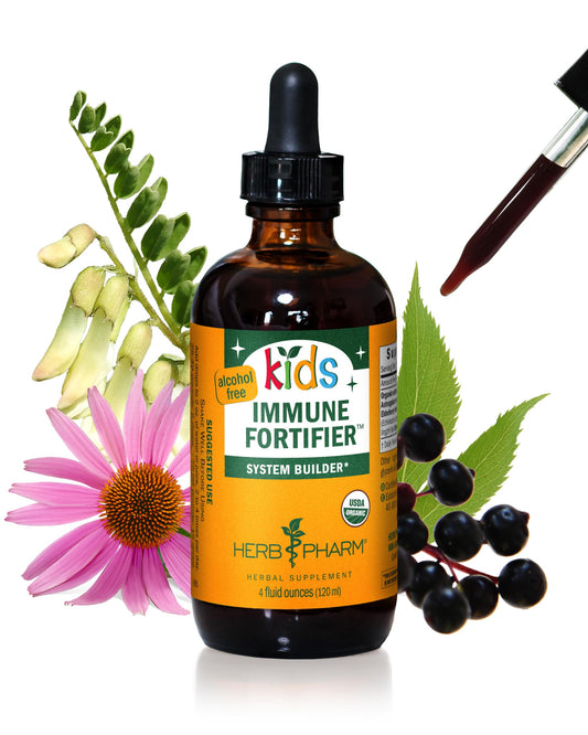 Herb Pharm Kids Immune Fortifier bottle with dropper for easy dosing.