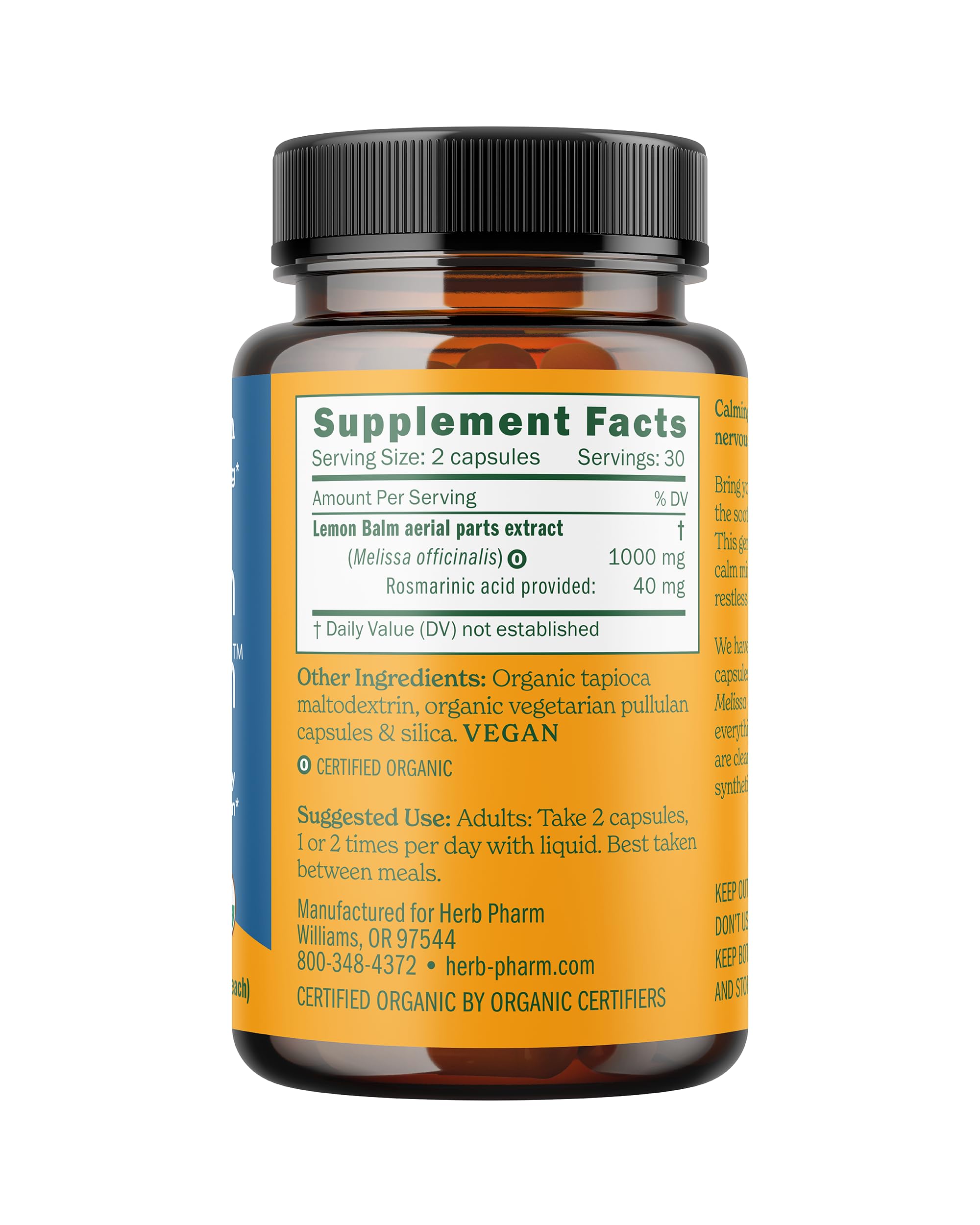 Two capsules beside a glass of water illustrating easy daily calming routine.