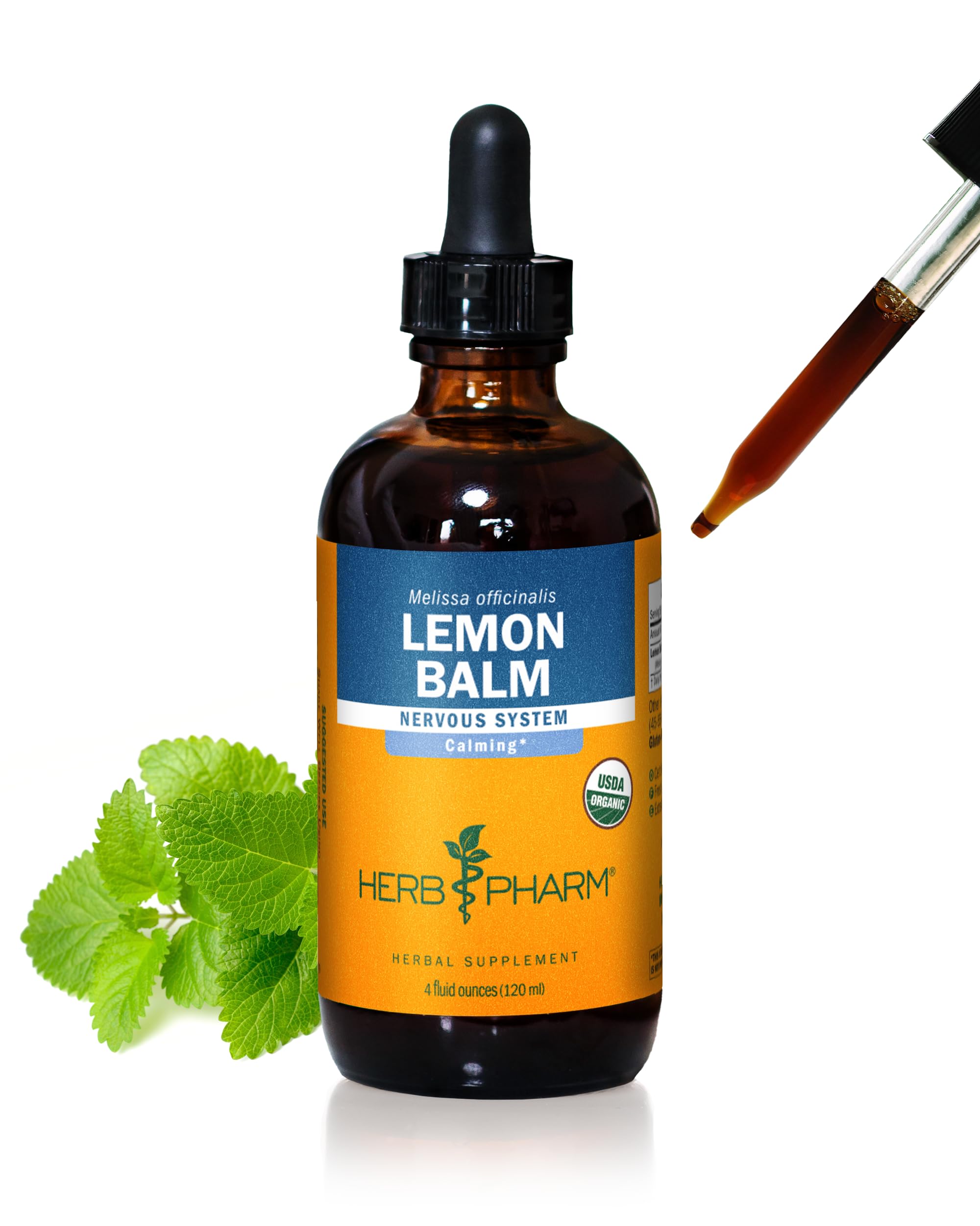Herb Pharm Lemon Balm Liquid Extract bottle with dropper for easy dosing and calming support
