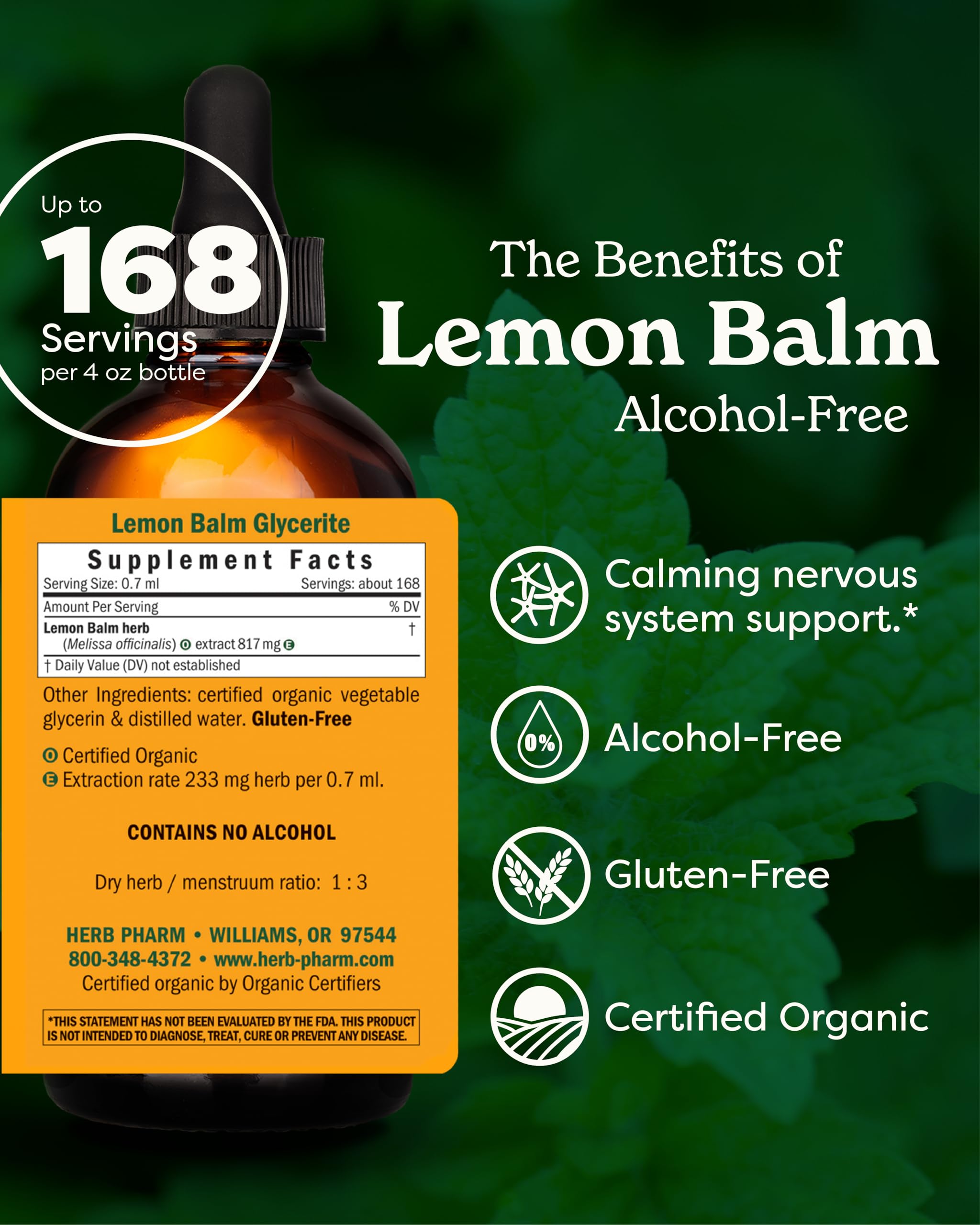 Herb Pharm lemon balm extract dropper for easy dosing