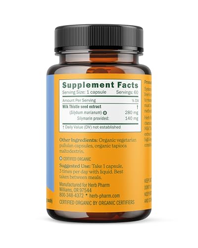 Herb Pharm Milk Thistle Seed Extract capsules shown up close