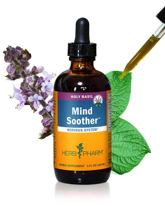 Herb Pharm Mind Soother bottle pour for calm moments.