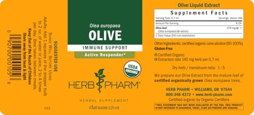 Herb Pharm Olive Leaf Extract packaging with product details.