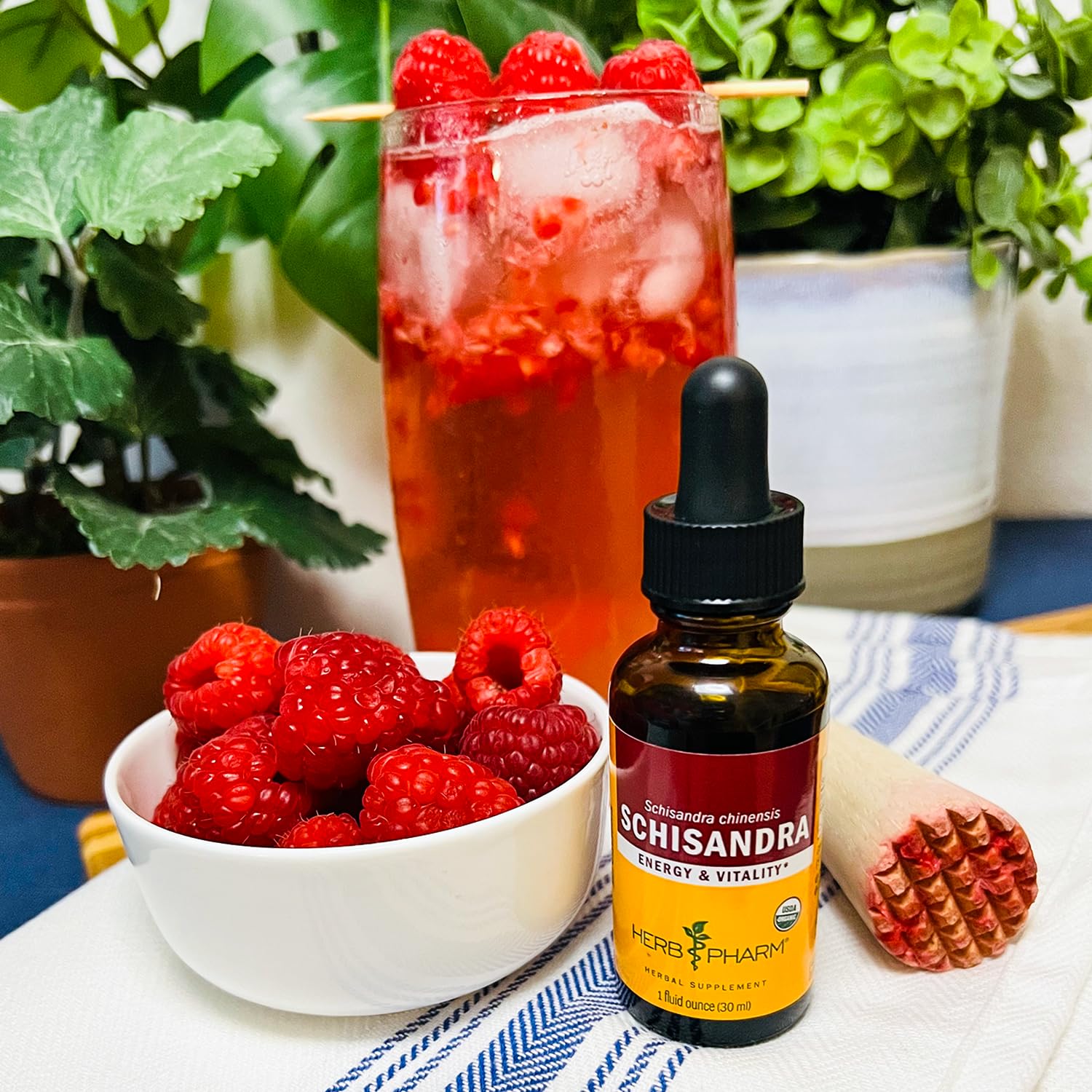Herb Pharm organic Schisandra closeup emphasizes naturally grown berries and quality labeling.