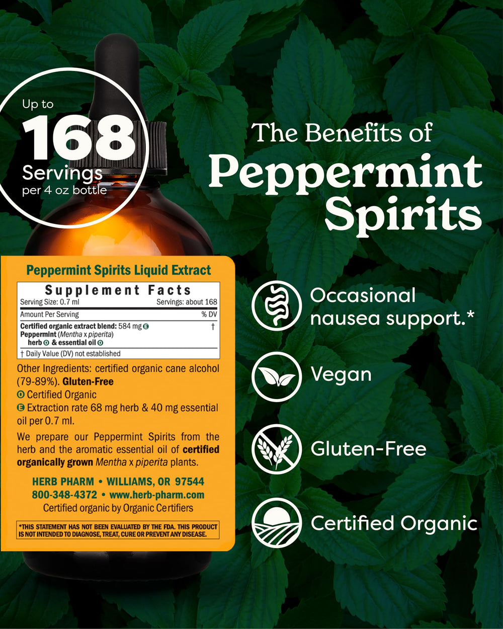 Herb Pharm Peppermint Spirits dropper ready for fast-absorbing tincture use.