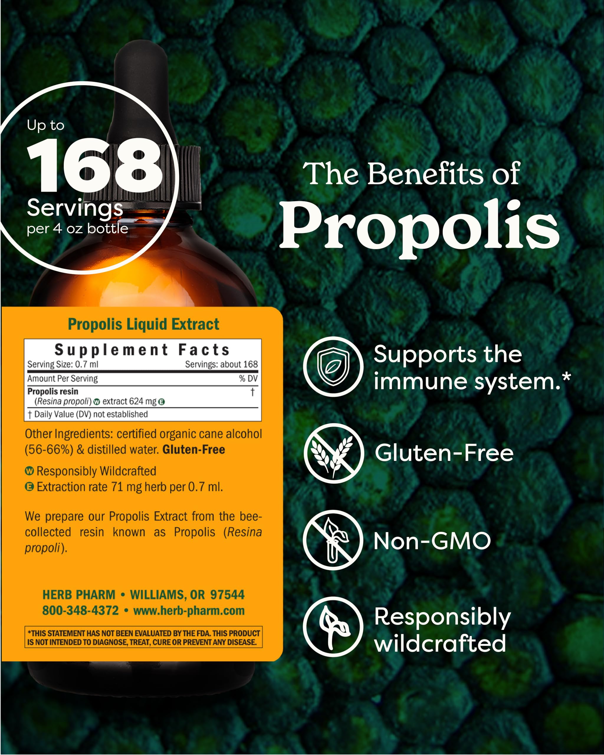 Close up of Herb Pharm Propolis liquid dropper