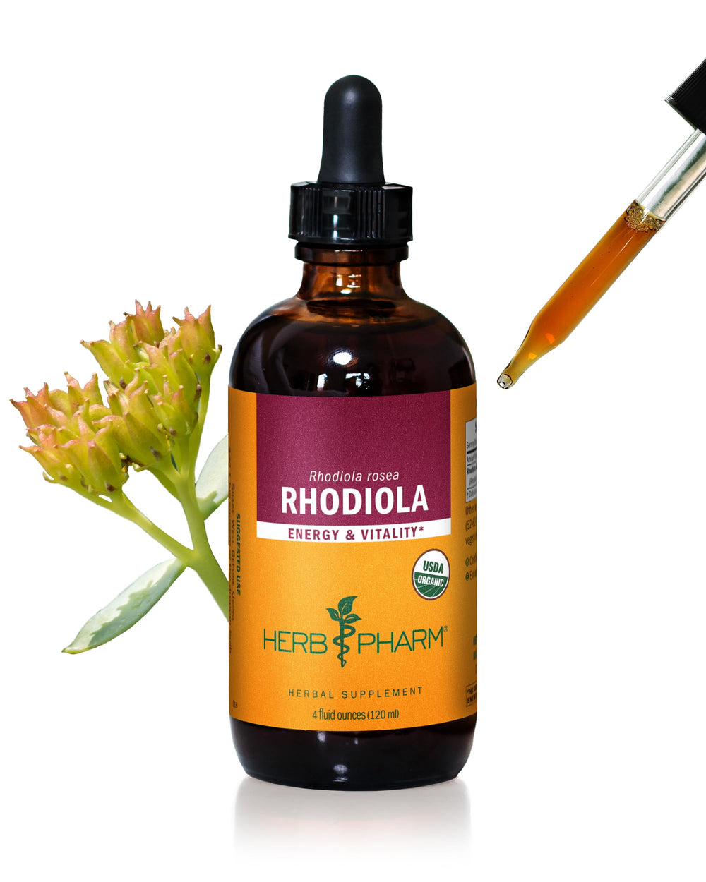 Herb Pharm Rhodiola Root Extract bottle with organic seal for energy support