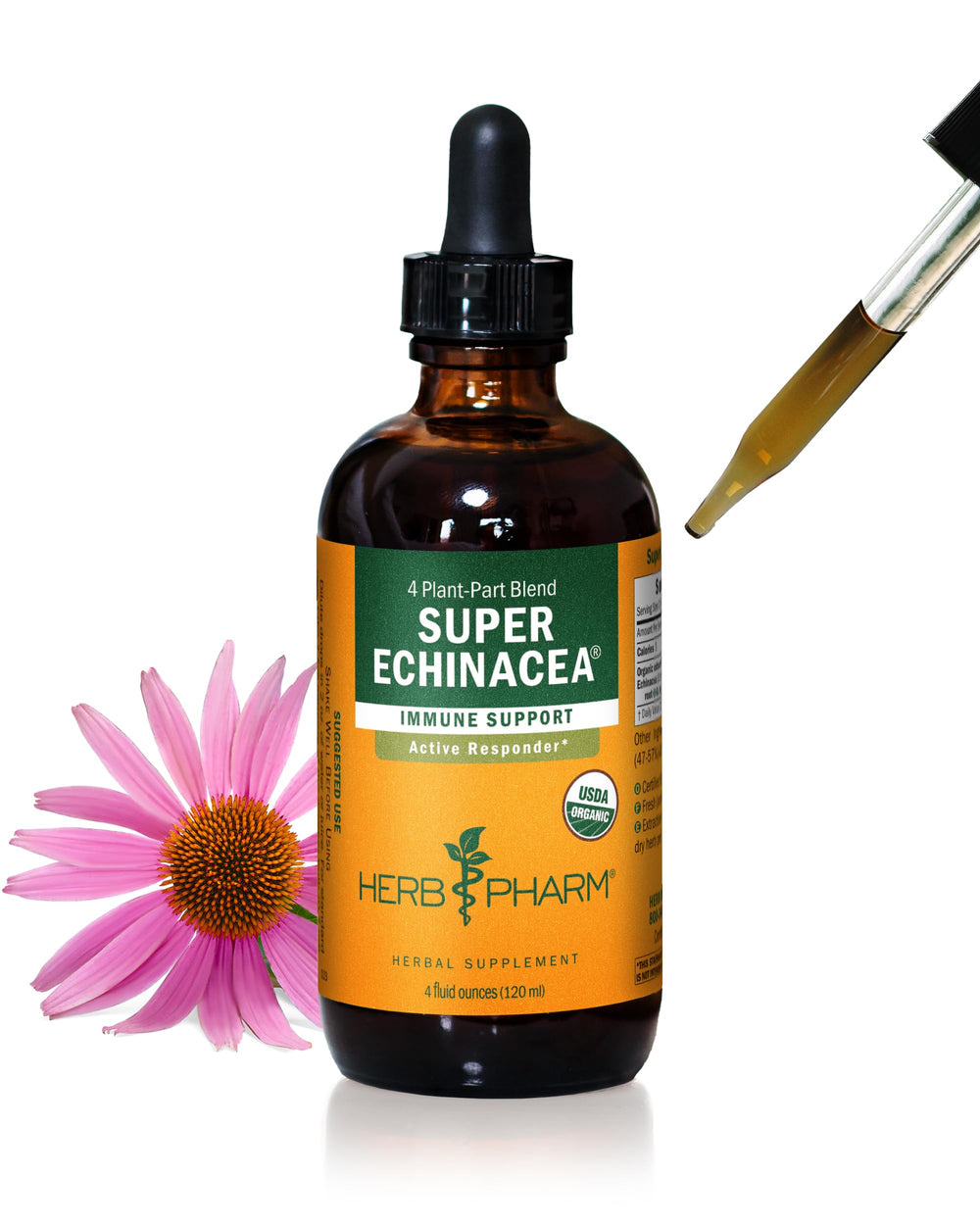 Herb Pharm Super Echinacea bottle pour demonstrates easy daily use.