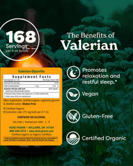 Herb Pharm Valerian Root Liquid Extract label close-up showing organic quality.