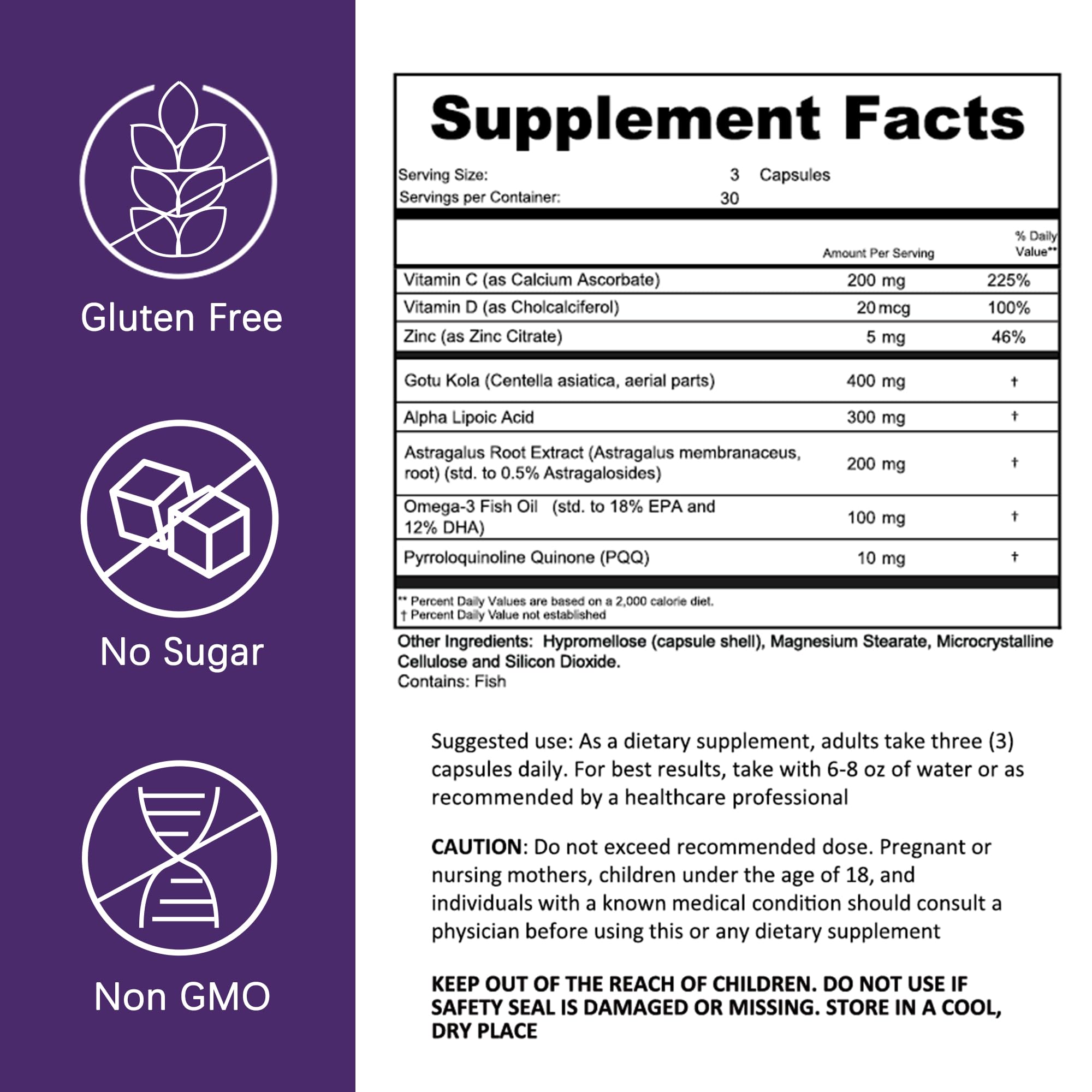 HERB PURE PQQ tablets highlighting energy production and cellular health benefits.