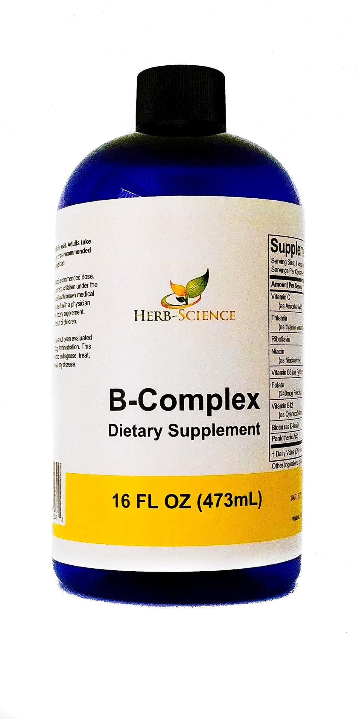 Herb-Science Vitamin B-Complex bottle pouring for daily energy support.