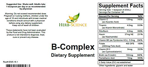 Herb-Science B-Complex label highlights full B vitamin lineup for energy and stress support.