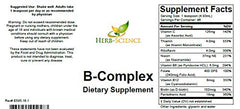 Herb-Science B-Complex label highlights full B vitamin lineup for energy and stress support.